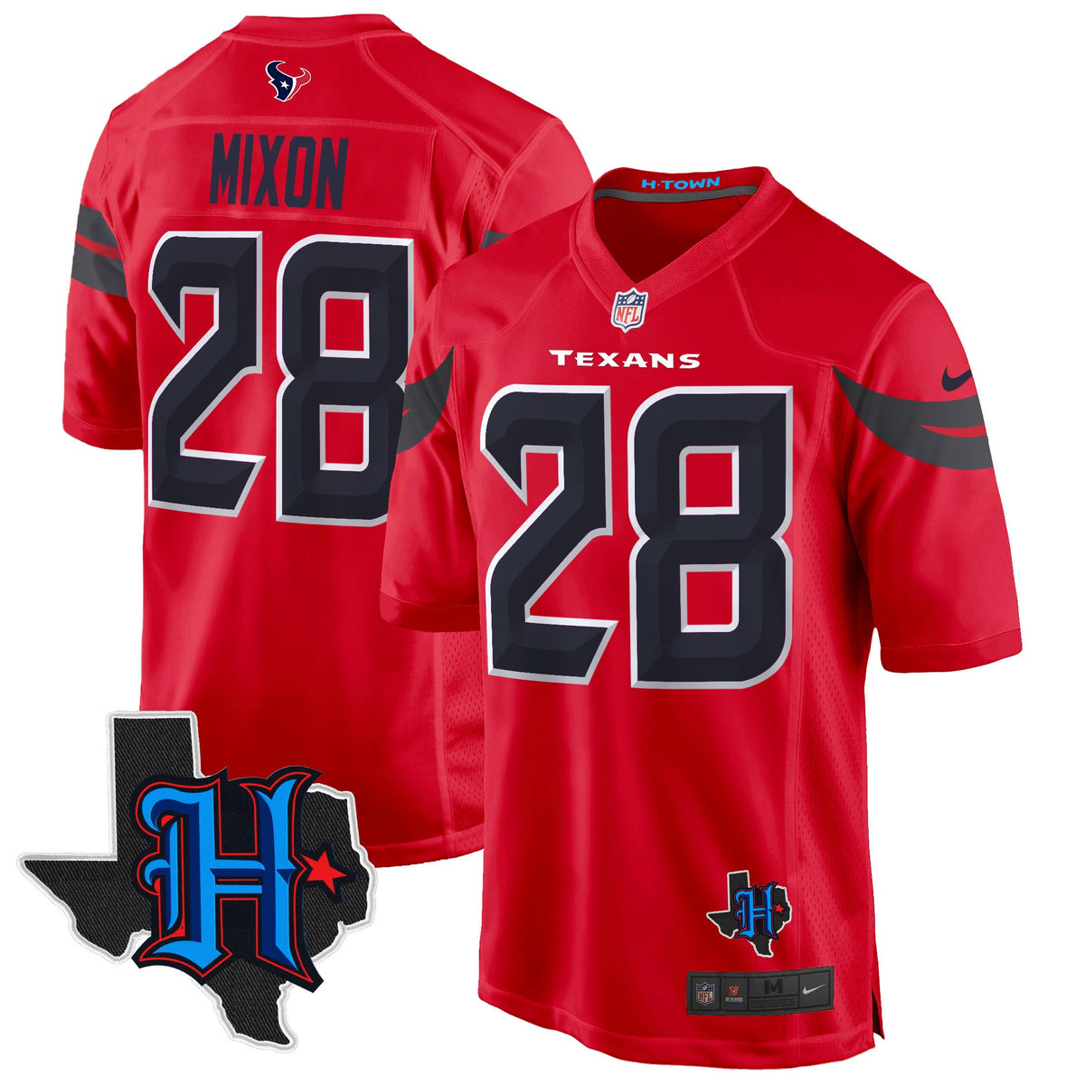 Men's Houston Texans 2024 Texas Patch Game Jersey - All Stitched - Red - Joe Mixon — view 1