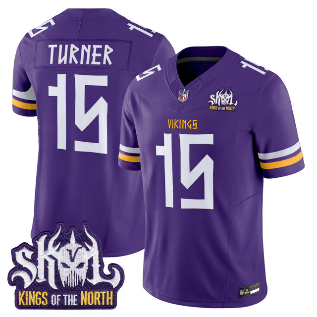 Men's Minnesota Vikings Norse Heritage Edition Kings Of The North Patch Vapor Limited Jersey - All Stitched - Purple - Dallas Turner — view 1