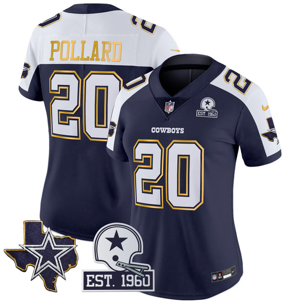 Women's Cowboys Texas Patch Gold Trim Vapor Jersey - All Stitched - Navy Alternate - Tony Pollard — view 1