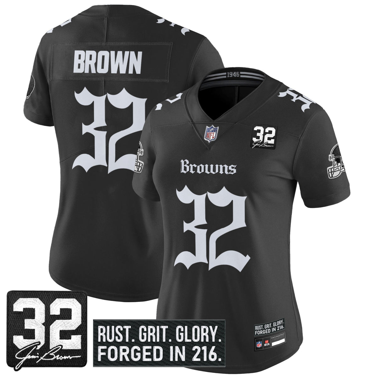 Women's Cleveland Browns 'Gothic Dawg Shadows Drop' Vapor Limited Jersey - All Stitched — view 1