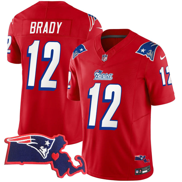 Men's Patriots 1996 Throwback State Patch Vapor Jersey - All Stitched - Red - Tom Brady — view 1