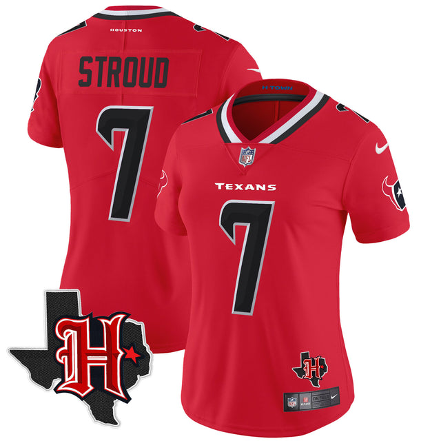Women's Houston Texans 2024 Texas Patch Vapor Limited Jersey V5 - All Stitched - Red - C.J. Stroud — view 1