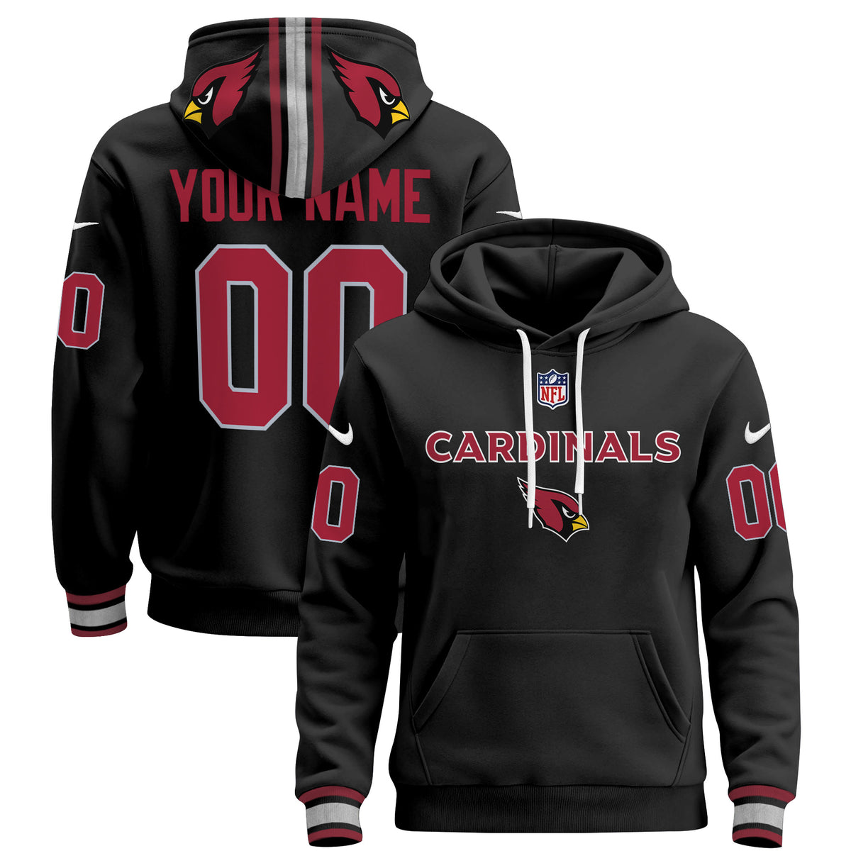 Arizona Cardinals 2024 Custom Pullover Hoodie V3 - All Stitched - Black — view 1