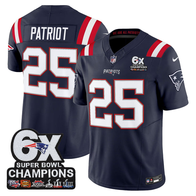 Men's New England Patriots 6-Time Champions Patch Vapor Limited Jersey - All Stitched - Navy - #25 Patriot — view 1