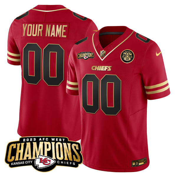 Chiefs 2023 AFC West Champions Patch Vapor Limited Custom Jersey V2 - All Stitched - Black Red — view 1