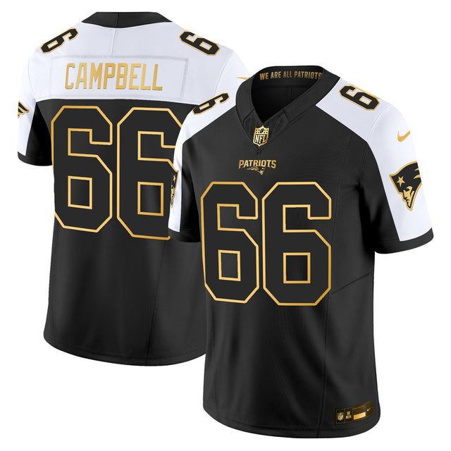 Men's New England Patriots 2025 Gold Vapor Limited Jersey - All Stitched - Alternate - Will Campbell — view 1