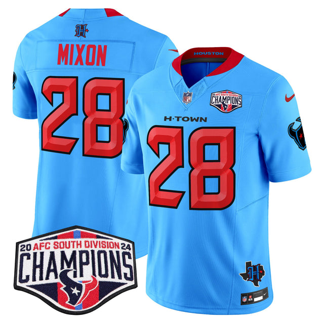 Men's Houston Texans 2024 AFC South Division Champions Patch Vapor Limited Jersey - All Stitched - Blue. - Joe Mixon — view 1