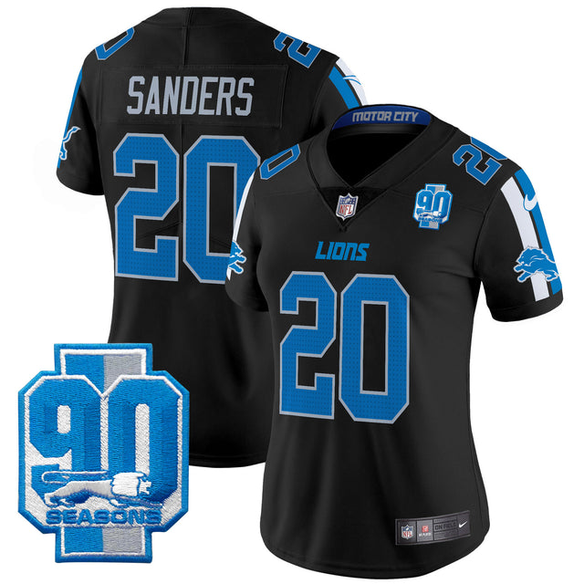 Women's Detroit Lions 90th Year Patch Vapor Limited Jersey - All Stitched - Black - Barry Sanders — view 1