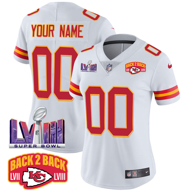 Chiefs Super Bowl LVIII & Back 2 Back Patch Vapor Custom Jersey - All Stitched - White — view 1