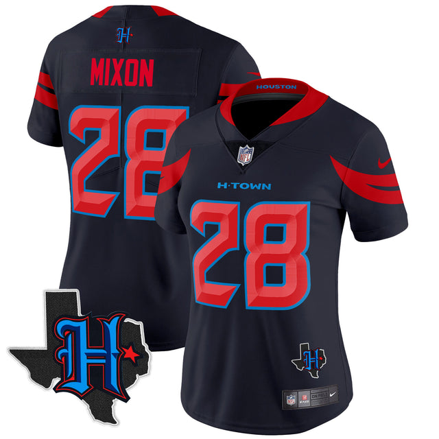 Women's Houston Texans 2024 Texas Patch Vapor Limited Jersey V3 - All Stitched - Navy Limited - Joe Mixon — view 1