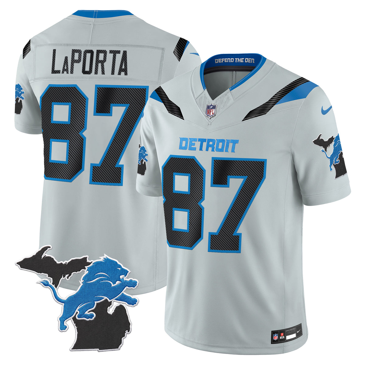 Men's Detroit Lions 2026 Rivalries Vapor Limited Jersey - Michigan Patch - All Stitched - Gray - Sam Laporta — view 1