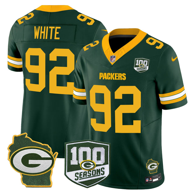Men's Green Bay Packers 100th Season & Home Patch Vapor Limited Jersey - All Stitched - Green - Reggie White — view 1