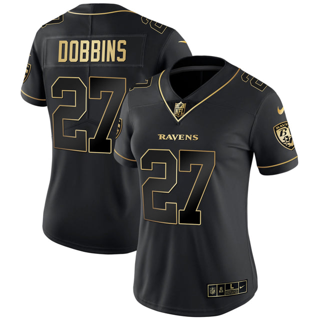 Women's Ravens Gold Vapor Jersey - All Stitched - Black Gold - J.K. Dobbins — view 1