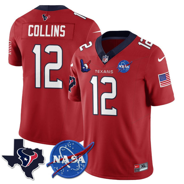 Men’s Houston Texans Nasa Patch City Edition Jersey - All Stitched - Nico Collins - Red — view 1