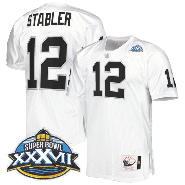 Men's Las Vegas Raiders Throwback Player Jersey - All Stitched - White - Ken Stabler — view 1