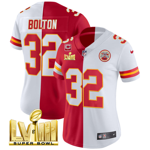 Women's Chiefs Super Bowl LVIII Gold Patch Vapor Jersey V4 - All Stitched - Split - Nick Bolton — view 1