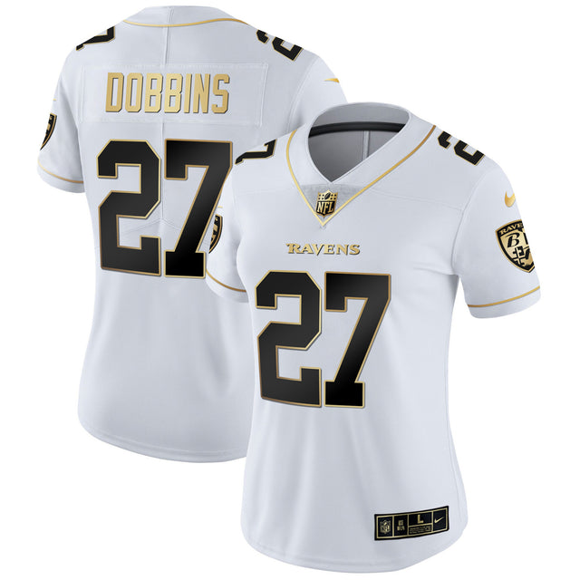 Women's Ravens Gold Vapor Jersey - All Stitched - White Gold - J.K. Dobbins — view 1