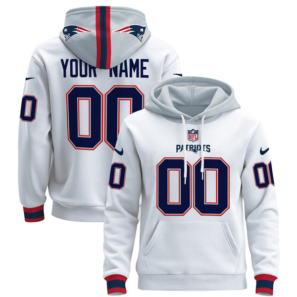 New England Patriots 2024 Custom Pullover Hoodie - All Stitched - White — view 1