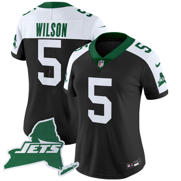 Women's New York Jets Home Patch Vapor Legacy Limited Jersey - All Stitched - Black Alternate - Garrett Wilson — view 1