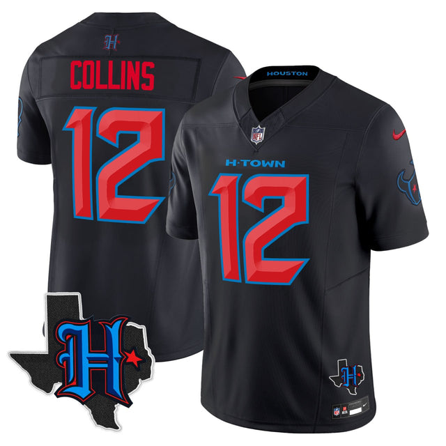 Nico Collins Houston Texans 2024 Texas Patch Men Black Jersey - All Stitched — view 1