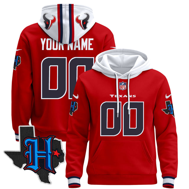 Houston Texans 2024 Custom Pullover Hoodie - All Stitched - Red — view 1