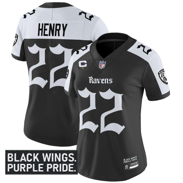 Women's Baltimore Ravens 'Gothic Nevermore Edition' Vapor Limited Jersey - All Stitched - Alternate - Derrick Henry — view 1