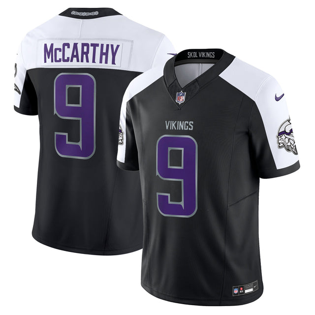 Men's 2024 Minnesota Vikings Winter Warrior Vapor Limited Jersey - All Stitched - Black Alternate - J.J. McCarthy — view 1