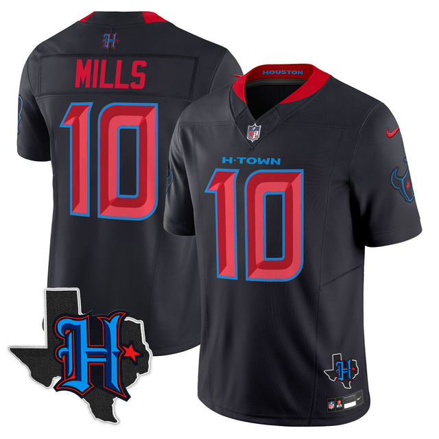 Men's Houston Texans 2025 Texas Patch Vapor Limited Jersey V2 - All Stitched - Navy Limited - Davis Mills — view 1