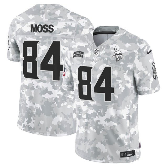 Men's Minnesota Vikings 2024 Salute to Service Vapor Limited Jersey - All Stitched - Arctic Camo - Randy Moss — view 1
