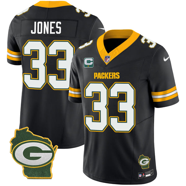 Men's Packers Home Patch Vapor Jersey V3 - All Stitched - Black - Aaron Jones — view 1