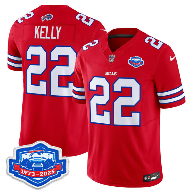 Men's Buffalo Bills 1973 - 2025 Farewell Season Patch Vapor Limited Jersey - All Stitched - Red - Jim Kelly — view 1