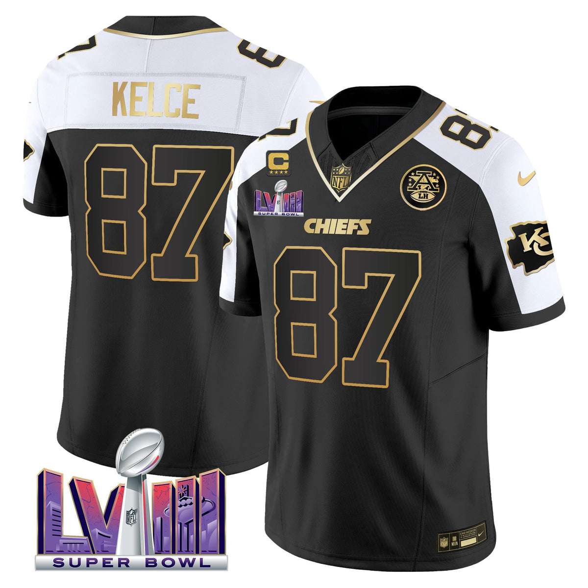 Men's Chiefs Super Bowl LVIII Patch Vapor Jersey V4 - All Stitched - Alternate - Travis Kelce — view 1