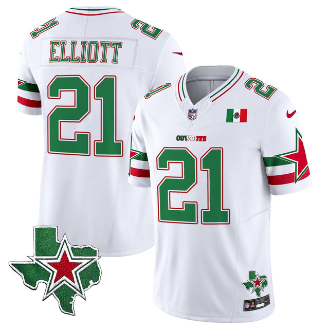 Men's Dallas Cowboys 2025 Mexico Vapor Limited Jersey - All Stitched - White - Ezekiel Elliott — view 1