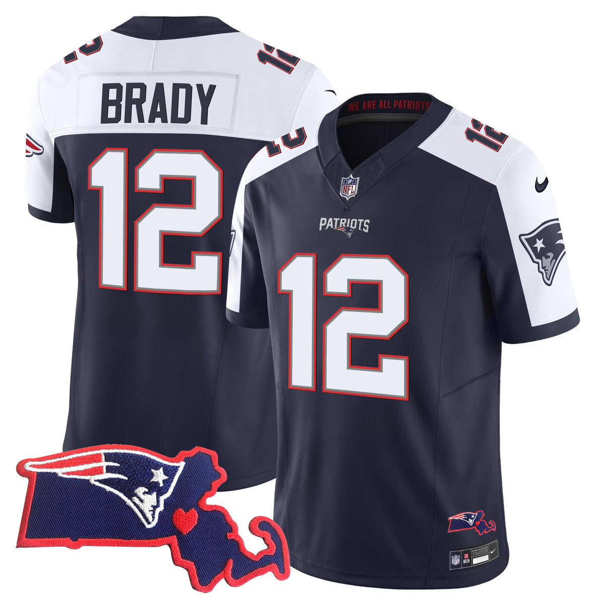 Women's Patriots Massachusetts Patch Vapor Jersey - All Stitched - Alternate - Tom Brady — view 1