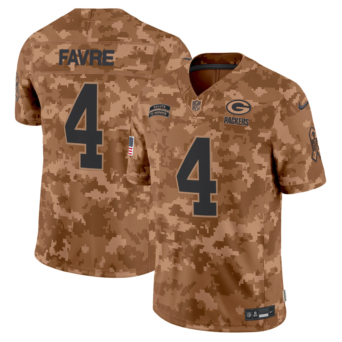 Men's Green Bay Packers 2024 Salute to Service Vapor Limited Jersey - All Stitched - Brown Camo - Brett Favre — view 1