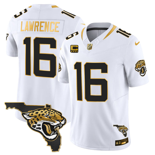 Men's Jacksonville Jaguars 2025 Gold Vapor Limited Jersey - All Stitched - White Gold - Trevor Lawrence — view 1