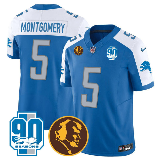 Men's Detroit Lions 90th & John Madden Patch Jersey - All Stitched - Blue Alternate - David Montgomery — view 1