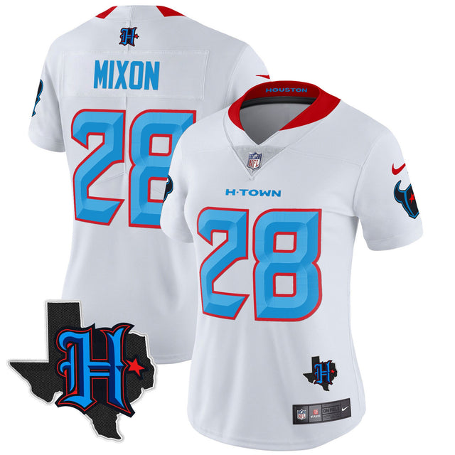 Women's Houston Texans 2024 Texas Patch Vapor Limited Jersey V2 - All Stitched - White Limited - Joe Mixon — view 1