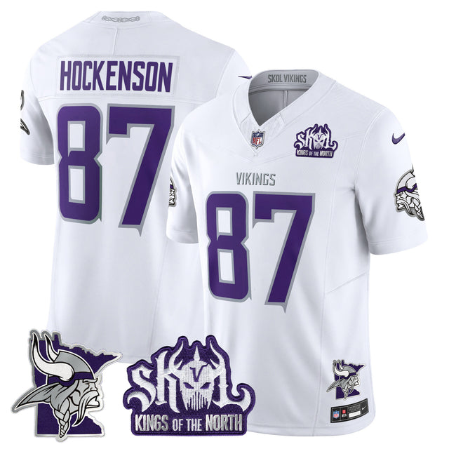 Men's Minnesota Vikings Kings Of The North Patch Vapor Limited Jersey V3 - All Stitched - Winter Warrior - T.J. Hockenson — view 1