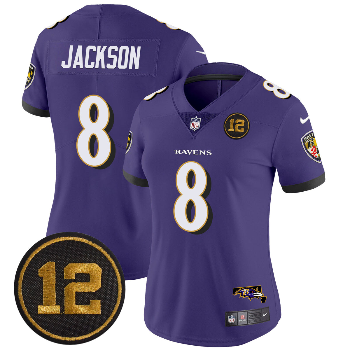 Women's Ravens Jacoby Jones Patch Vapor Limited Jersey - All Stitched - Purple - Lamar Jackson — view 1