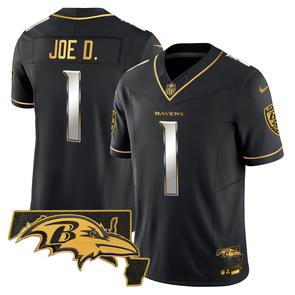Men's Ravens 2024 Gold Vapor Limited Jersey - All Stitched - Black Limited - Joe D — view 1
