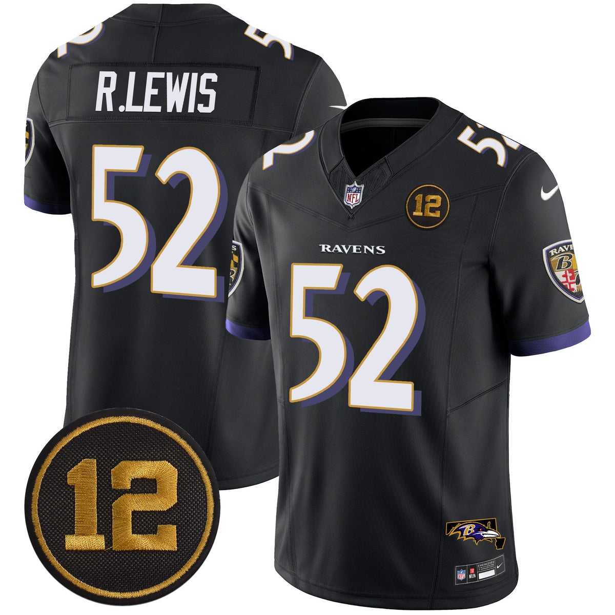 Men's Ravens Jacoby Jones Patch Vapor Limited Jersey - All Stitched - Black - Ray Lewis — view 1