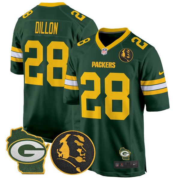 Men's Packers John Madden & Home Patch Game Jersey - All Stitched - Green - AJ Dillon — view 1