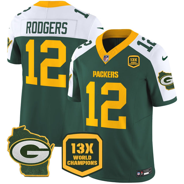Men's Packers 13 Time World Champions & Home Patch Vapor Jersey – All Stitched - Alternate - Aaron Rodgers — view 1
