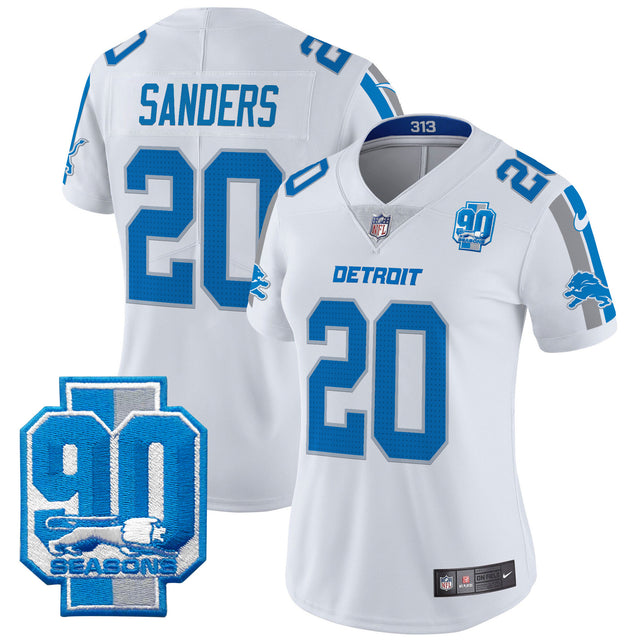 Women's Detroit Lions 90th Year Patch Vapor Limited Jersey - All Stitched - White - Barry Sanders — view 1