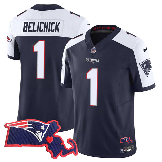 Men's Patriots Massachusetts Patch Vapor Jersey - All Stitched - Alternate - Bill Belichick — view 1