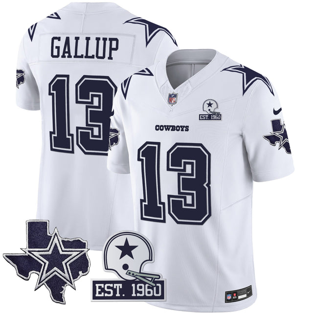 Men's Cowboys Throwback Texas Patch Vapor Limited Jersey - All Stitched - White - Michael Gallup — view 1