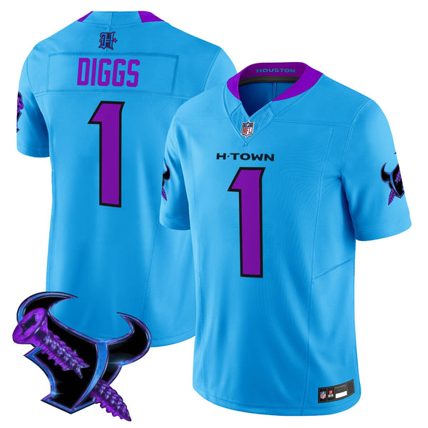 Men's Houston Texans 2025 DJ Screw Vapor Limited Jersey - All Stitched - Blue - Stefon Diggs ~5693911 — view 1
