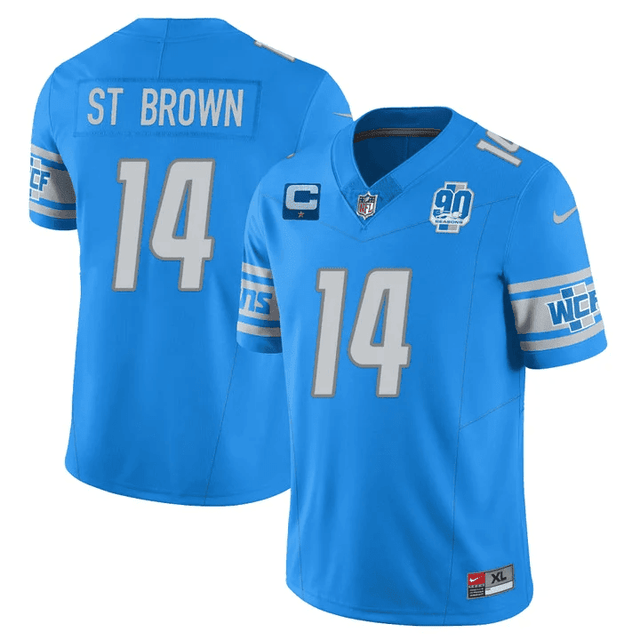 Men’s Detroit Lions 90th Year Patch Vapor Jersey V2 – All Stitched - Blue - Amon-Ra St. Brown — view 1