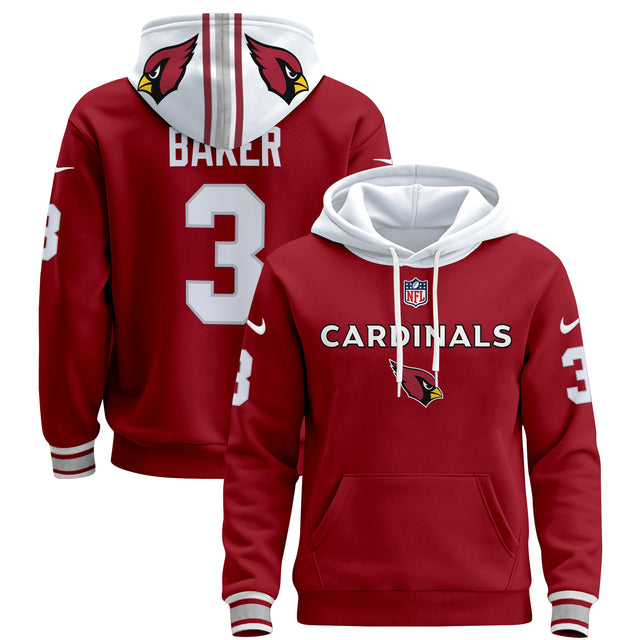 Men's Arizona Cardinals 2024 Pullover Hoodie V3 - All Stitched - Red - Budda Baker — view 1